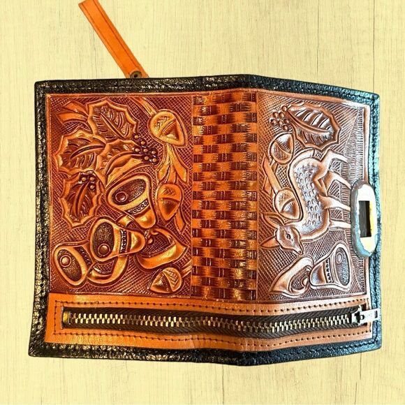 70s vintage tooled leather wallet - Picture 6 of 7